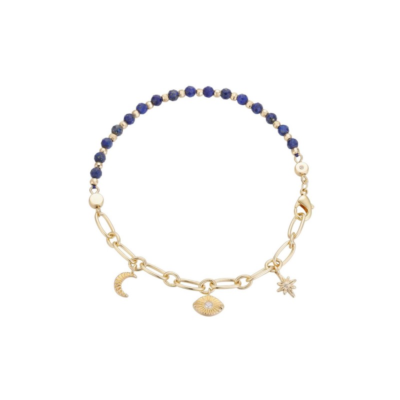 Cubic Zirconia Moon and Star Bead Chain Bracelet