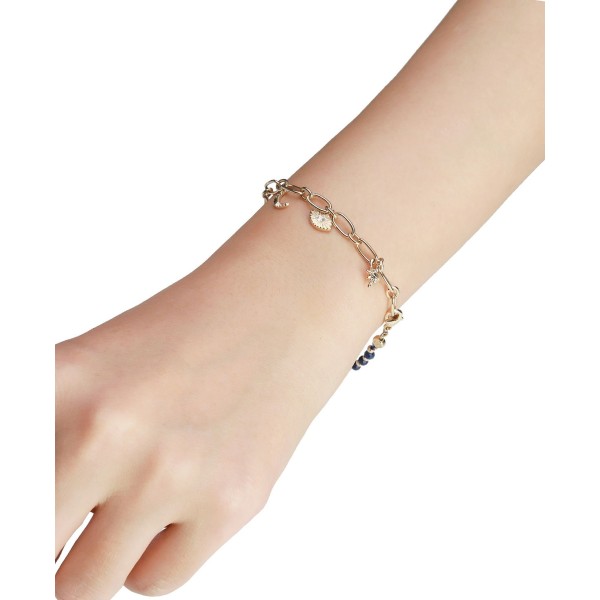 Cubic Zirconia Moon and Star Bead Chain Bracelet