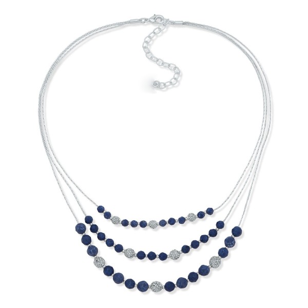 Silver-Tone Mixed Stone Beaded Layered Collar Necklace, 16