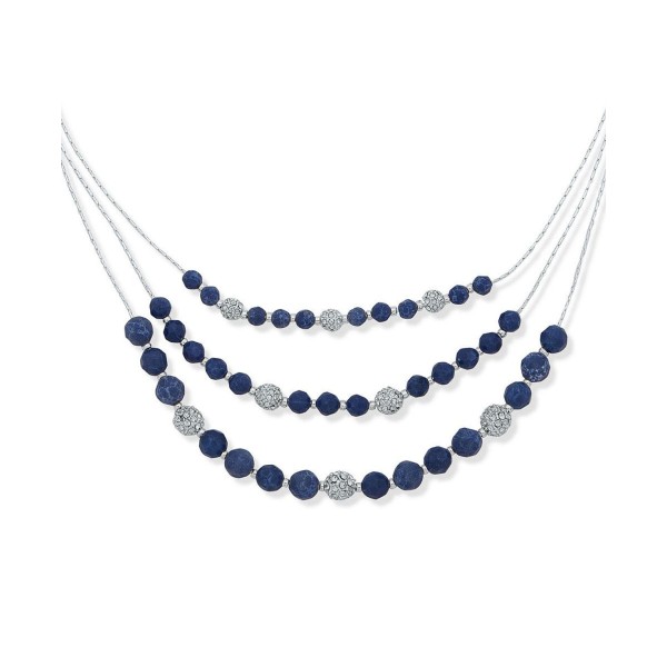 Silver-Tone Mixed Stone Beaded Layered Collar Necklace, 16
