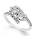Fine Silver Plate Cubic Zirconia 2-Stone Ring