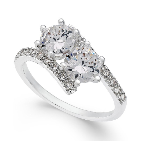 Fine Silver Plate Cubic Zirconia 2-Stone Ring