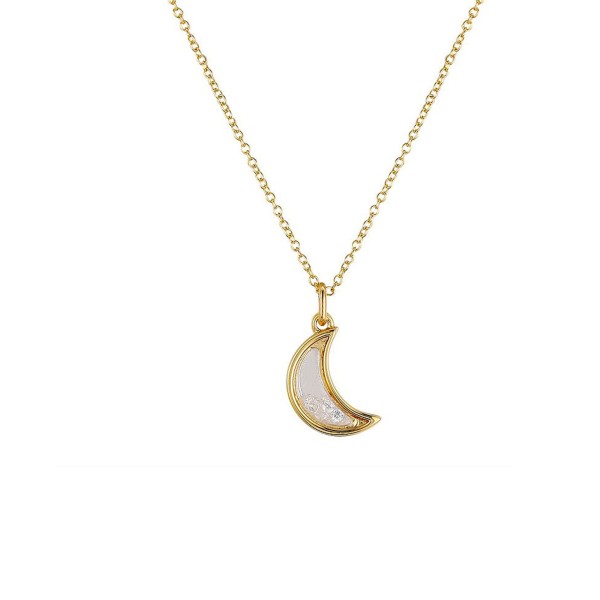 14K Gold Two Tone Flash-Plated Brass Cubic Zirconia Moon