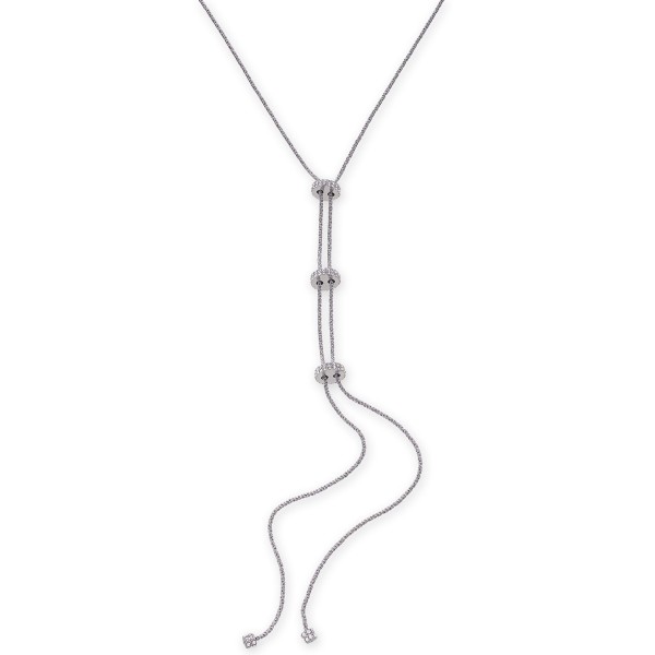Silver-Tone Pavé Rondelle Bead Lariat Necklace, 19