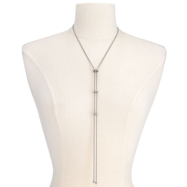 Silver-Tone Pavé Rondelle Bead Lariat Necklace, 19