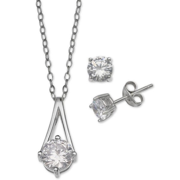 2-Pc. Set Cubic Zirconia Pendant Necklace and Stud Earrings in Sterling Silver