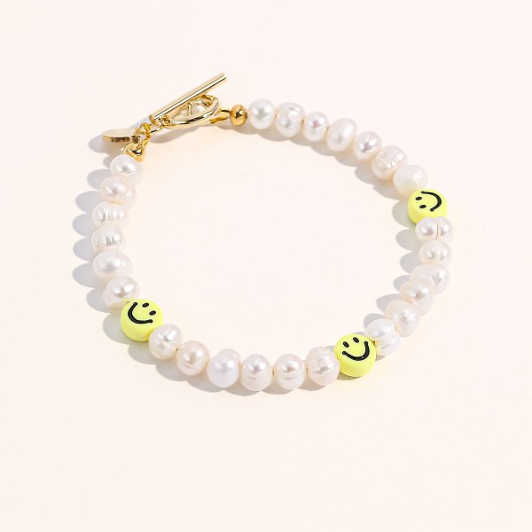 18K Gold Plated Freshwater Pearls with Smiley Face - Bracelet 7