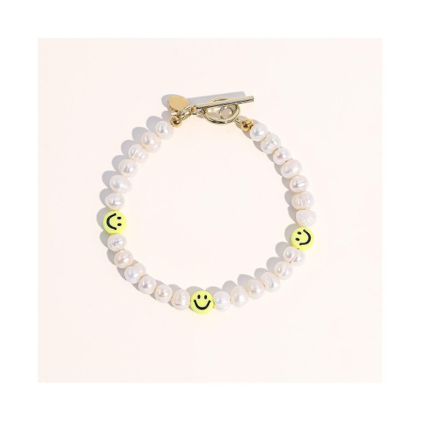 18K Gold Plated Freshwater Pearls with Smiley Face - Bracelet 7