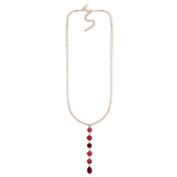 Faceted Color Stone Double Chain Long Lariat Necklace, 27
