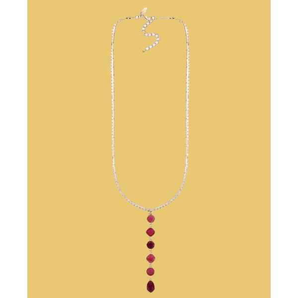 Faceted Color Stone Double Chain Long Lariat Necklace, 27